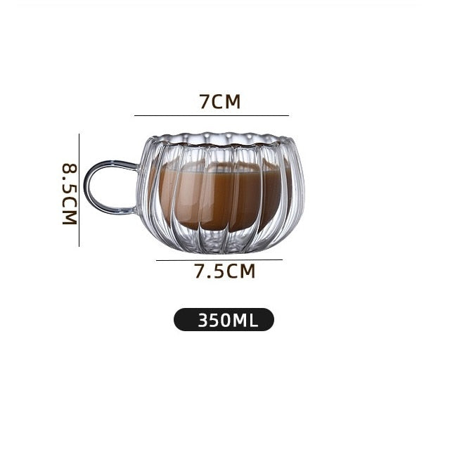 Double Wall Glass Cup Clear Heat Resistant With Handle, 250ml Coffe